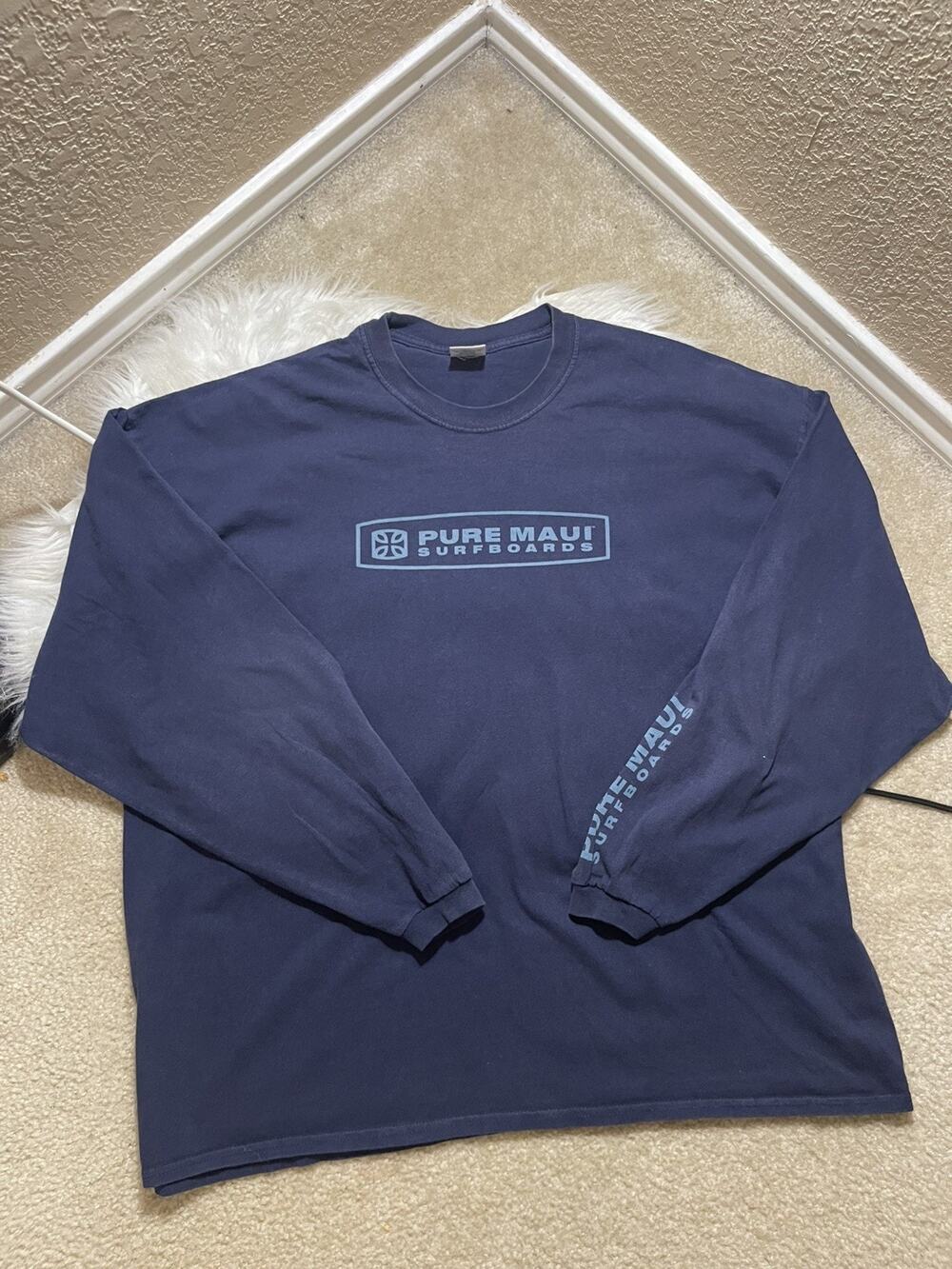 Vintage Y2K Pure Maui Surfboards T-Shirt Mens 2XL Long Sleeve Blue Skate Surf